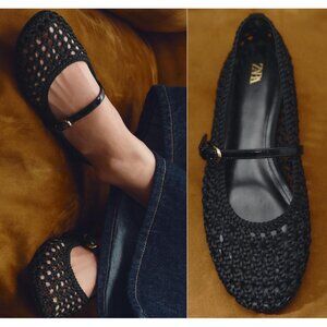 NEW ZARA woven strap black ballet flat 2516